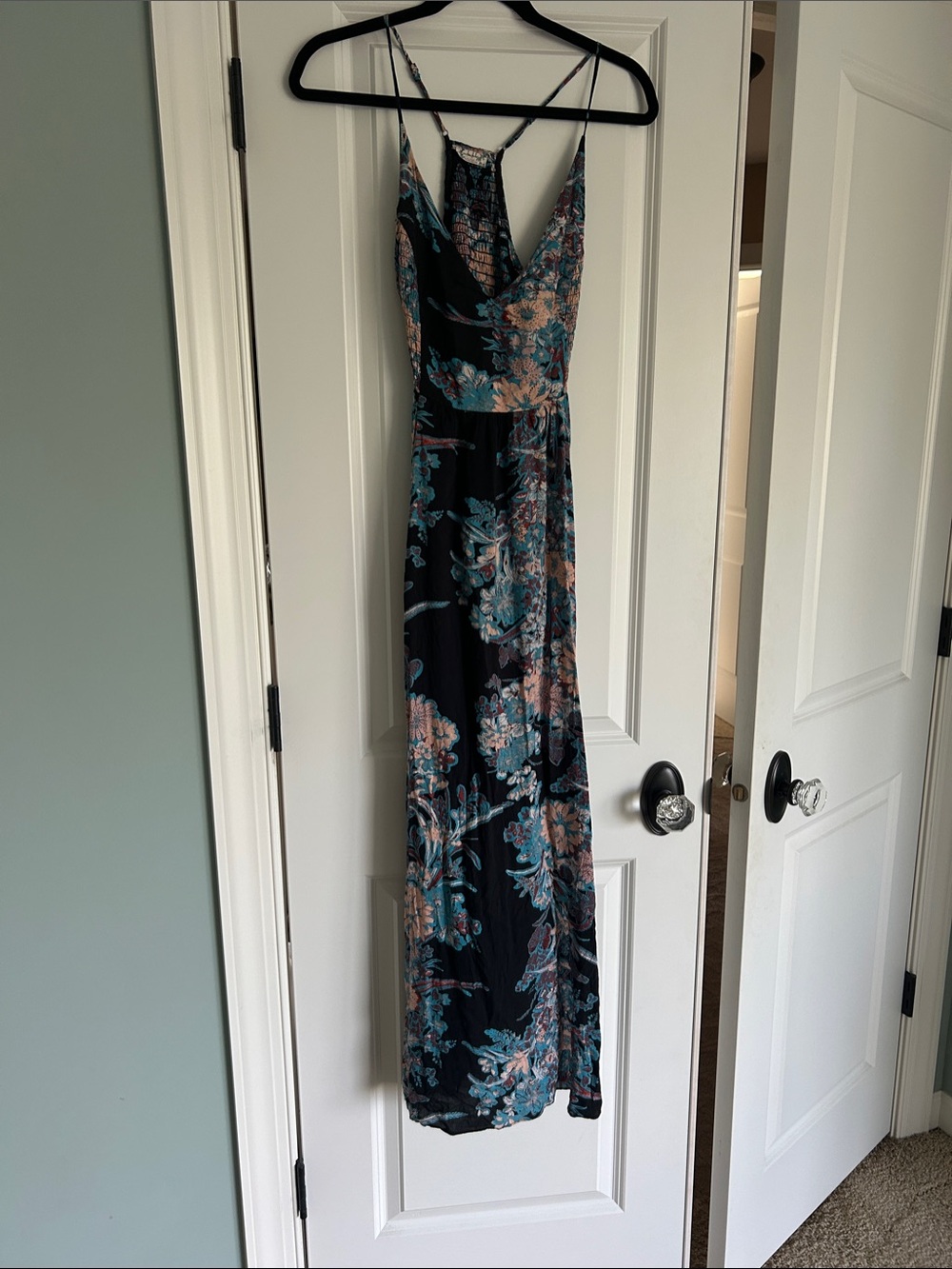 Free People Through the Vine Floral V-Neck Maxi Dress in Black print